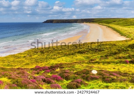 High view point of beach Traigh Mhor, North Tolsta, Isle of Lewis, Outer Hebrides, Scotland Royalty-Free Stock Photo #2427924467