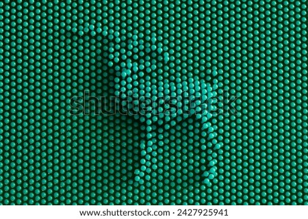 Physical pixel art - deer or moose. Lots of green pixel details. Symbolic abstract background or backdrop. Optical illusion. Photo. Close-up