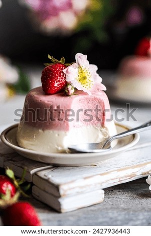 low-calorie dessert with berries. panna cotta