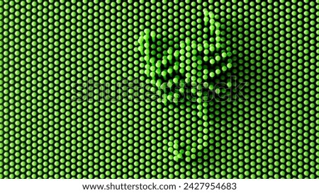 Physical pixel art - scorpion. Lots of green pixel details. Symbolic abstract background or backdrop. Optical illusion. Aspect ratio 16 to 9. Photo. Close-up