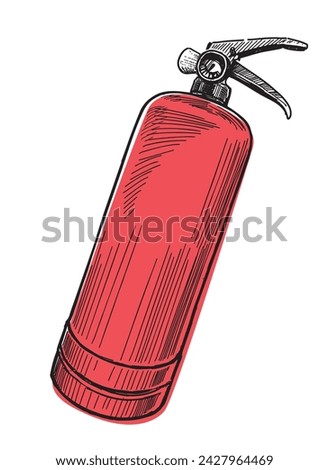 Hand drawing of single modern fire extinguisher for safety, vector hand drawing isolated on white