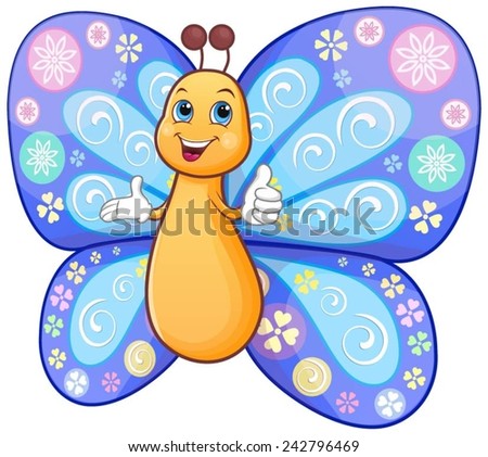 Cute, colourful butterfly smiling.