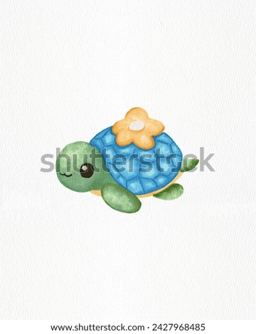 Underwater creatures, sea turtle. Watercolor hand drawn clipart. Cartoon illustration