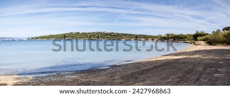 Panoramic picture of Canoubier beach in Saint-Tropez. 