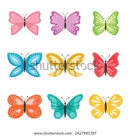 Set of butterflies. Multicolored vector butterflies on a white background. Vector.