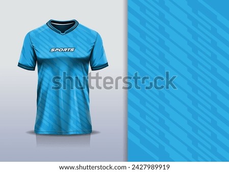 T-shirt mockup with abstract stripe pattern  jersey design for football, soccer, racing, esports, running, in blue color	
