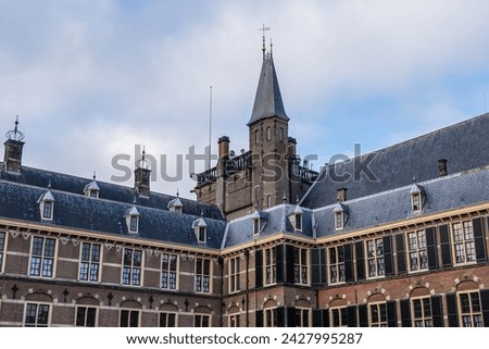 Fragments of Binnenhof (Inner court) - XIII century complex of buildings, is among the oldest Parliament buildings in the world still in use. The Hague (Den Haag), The Netherlands. 
