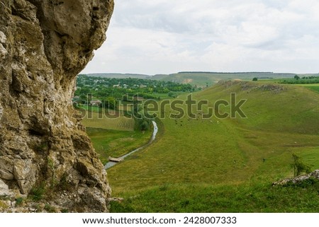 Hilly valley. Background with selective focus and copy space for text.