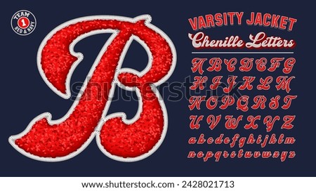 A collection of letters in the style of chenille fabric varsity letterman jacket patches