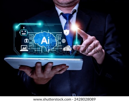 Businessman Interaction of Artificial Intelligence (AI)  Social Network and coding software development on interface and synchronize network connection, IoT, innovative. 