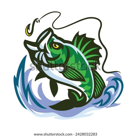 Bass Fish Mascot Catching Fishing Hook