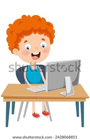 little boy sitting at a table with a computer