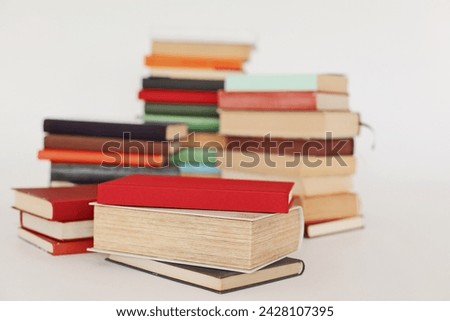 pile of books on white  background, copy space
