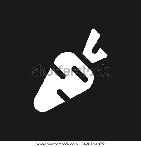 Carrot dark mode glyph ui icon. Healthy product. Nutritious vegetable. User interface design. White silhouette symbol on black space. Solid pictogram for web, mobile. Vector isolated illustration