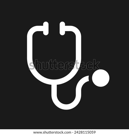 Stethoscope dark mode glyph ui icon. Medical instrument. Health. User interface design. White silhouette symbol on black space. Solid pictogram for web, mobile. Vector isolated illustration