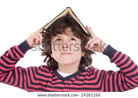 Adorable student boy on a over white background
