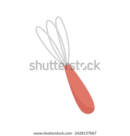 Culinary whisk for beating eggs and preparing cream. Kitchen tool for baker clip art. Simple hand beater, isolated vector graphic
