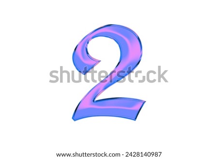 Number 2 isolated on a white background, hologram effect in blue and lilac tones
