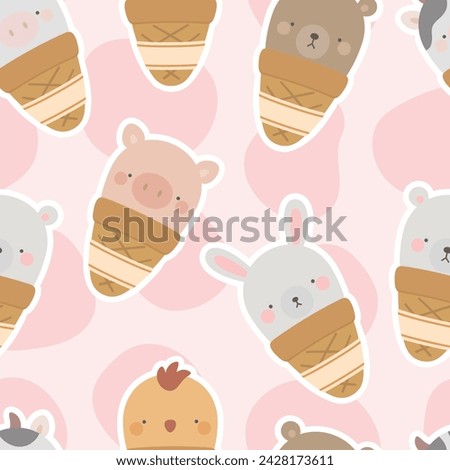 ice cream with cute animals, seamless backgorund vector