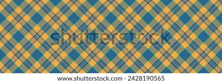 Square check seamless background, proud plaid textile tartan. Ornament fabric vector texture pattern in cyan and amber color.
