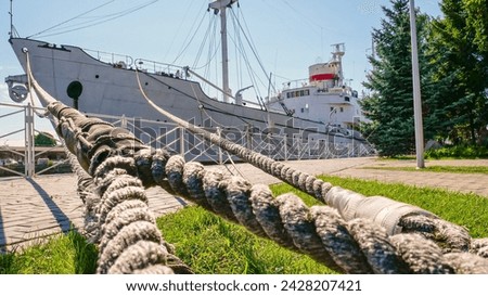 Kaliningrad, Russia - August 07, 2018: Scientific-research vessel VITYAZ, ship exhibits of the Museum of the World Ocean at the pier, Pregolya River. Royalty-Free Stock Photo #2428207421