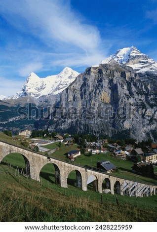 Mt eiger, mt jungfrau and mt monch, murren, bernese oberland, switzerland Royalty-Free Stock Photo #2428225959