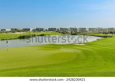Golf course, background, luxury , Dubai city, Green , a hole , lifestyle