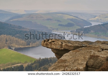 View from hathersage edge to ladybower reservoir and derwent valley, peak district national park, derbyshire, england, united kingdom, europe Royalty-Free Stock Photo #2428232517