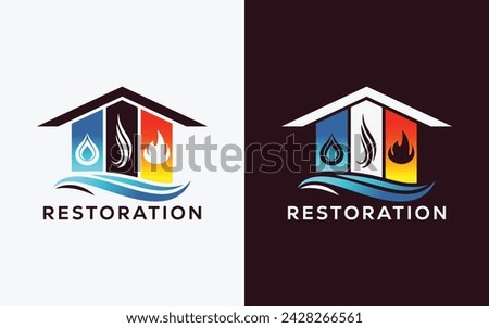 Minimalist Restoration company vector logo for Fire Flame , drop and smoke. Modern colorful Fire Flame , drop and smoke vector logo. water, smoke, Crest, ingle logo Royalty-Free Stock Photo #2428266561