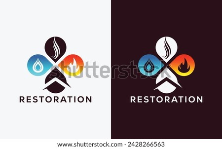 Minimalist Restoration company vector logo for Fire Flame , drop and smoke. Modern colorful Fire Flame , drop and smoke vector logo. water, smoke, Crest, ingle logo Royalty-Free Stock Photo #2428266563