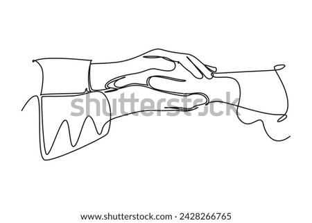 Single one line drawing The doctor holds a patient's hand to reassure the medical examination process. physical therapy rehabilitation concept. Continuous line draw design vector
