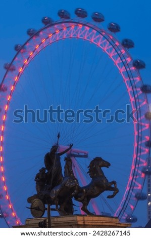 Boudica sculpture and millennium wheel (london eye), westminster bridge, london, england, united kingdom, europe