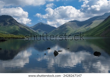 Great gable, lingmell, and yewbarrow, lake wastwater, wasdale, lake district national park, cumbria, england, united kingdom, europe Royalty-Free Stock Photo #2428267147