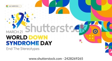 World Down Syndrome Day. World Down syndrome day celebration cover banner March 21 with design geometric background. Extra chromosome, celebrating and accepting disability. Royalty-Free Stock Photo #2428269265