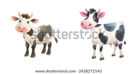 cute cow watercolor vector illustration