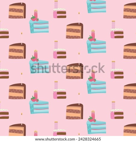 piece of cake set bright colors of birthday cakes pattern