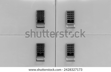 Key Locker for keep valuable things security. The Safe lock with 4 digits code. Close up view of digital lockers.  Royalty-Free Stock Photo #2428327173