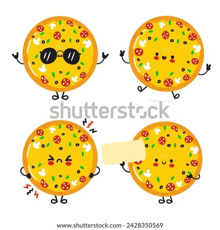 Funny Pizza characters bundle set. Vector hand drawn doodle style cartoon character illustration icon design. Cute Pizza mascot character collection