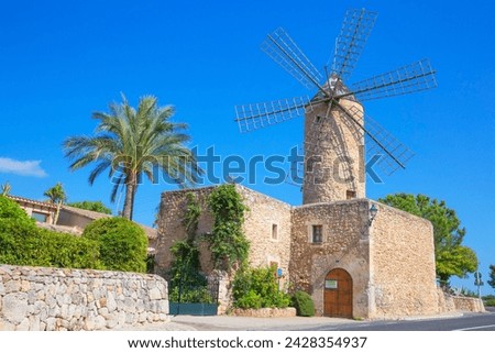 Windmill in sineu, mallorca (majorca), balearic islands, spain, europe Royalty-Free Stock Photo #2428354937