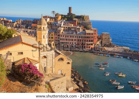 The colorful sea village of vernazza, cinque terre, unesco world heritage site, liguria, italy, europe