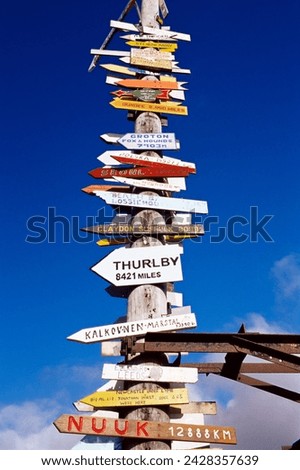 All world directions sign post, stanley, east falkland, falkland islands, south atlantic, south america