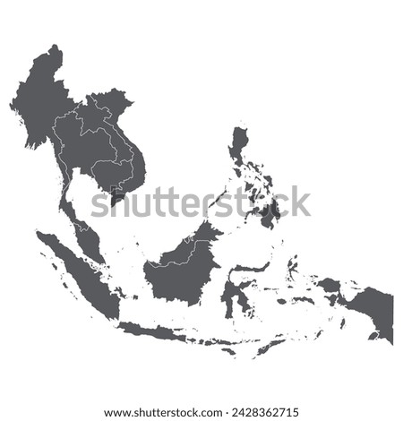Southeast Asia country Map. Map of Southeast Asia in grey color.  Royalty-Free Stock Photo #2428362715