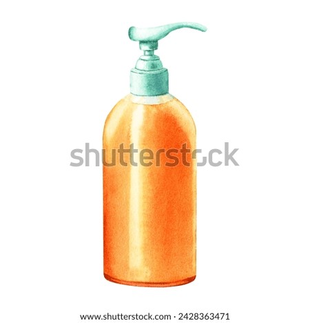 Full dish and hand soap dispenser for kitchen or bathroom. Hand drawn watercolor illustration isolated on white background. For clip art, label, package