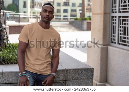 Man blank t-shirt mockup with model Royalty-Free Stock Photo #2428363755