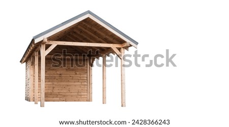 A small wooden utility room with a canopy made of wood on a white background