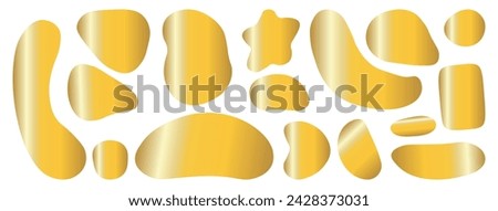 Set of gold organic shapes. liquid shapes, graphic design elements. Bright luxury color. Vector illustration