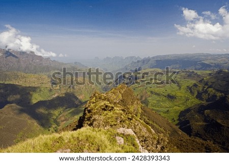 Dramatic mountain scenery from the area around geech, unesco world heritage site, simien mountains national park, the ethiopian highlands, ethiopia, africa