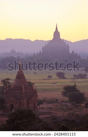Ancient temples and pagodas at dusk, bagan (pagan), myanmar (burma)