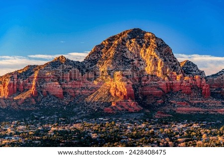 Red rocks of Sedona Arizona from the airport lookout at sunset Royalty-Free Stock Photo #2428408475