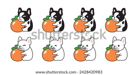 dog vector french bulldog orange fruit icon cartoon character puppy pet doodle symbol illustration clip art isolated design